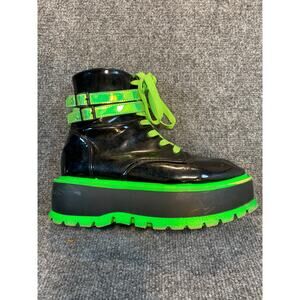 DEMONIA Slacker 52 Womens 9 Platform Black Patent Neon Green Chunky Combat Boots